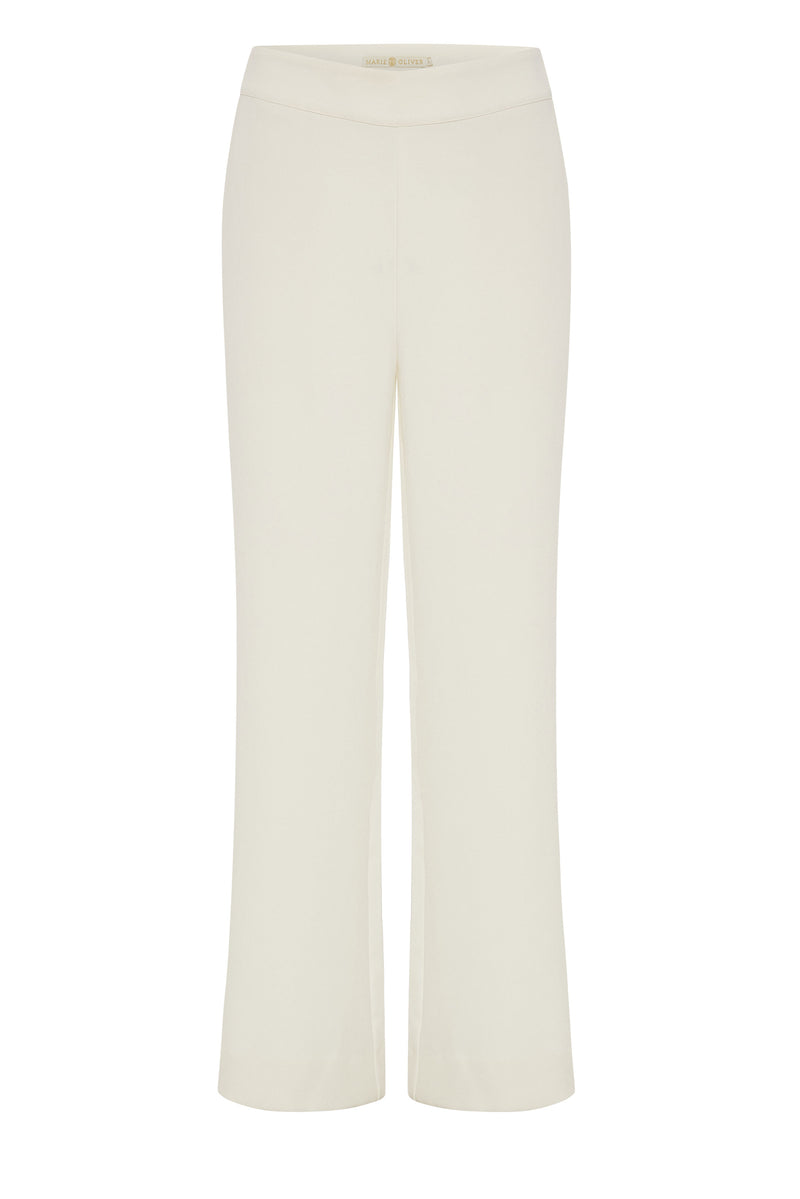 Straight leg pant with side zipper in a solid off white